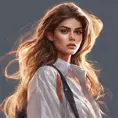 Anime portrait of Kaia Gerber, Highly Detailed, Intricate, Artstation, Beautiful, Digital Painting, Sharp Focus, Concept Art, Elegant