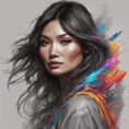 Gemma Chan, colorful painting on grey scale face, powerful, magic, thunders, dramatic lighting, intricate tattoos, wild, highly detailed, digital painting, artstation, concept art, smooth, sharp focus, illustration, art by artgerm and greg rutkowski and alphonse mucha, footage, 4k, Hyper Detailed