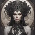 Alluring matte portrait of the beautiful goddess of death Ker in black, 8k, Highly Detailed, Intricate, Realistic, Sharp Focus, Volumetric Lighting, Fantasy, Elegant by Stanley Artgerm Lau, Alphonse Mucha, WLOP