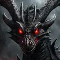 a black dragon with red eyes in 2d, 4k resolution, 8k, HDR, High Definition, High Resolution, Highly Detailed, Hyper Detailed, Ultra Detailed, Closeup of Face, Gothic and Fantasy, Gothic, Horns, Large Eyes, Soft Details, Strong Jaw, Digital Illustration