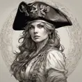 Alluring matte portrait of a beautiful female Pirate, 8k, Highly Detailed, Intricate, Half Body, Realistic, Sharp Focus, Volumetric Lighting, Fantasy, Elegant by Alphonse Mucha