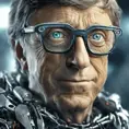 Alluring portrait of Bill Gates with a robot eye, High Definition, High Resolution, Intricate Details, Ultra Detailed, Cybernatic and Sci-Fi, Half Body, Biomechanical, Futuristic, Sci-Fi, Science Fiction, Matte Painting, Sharp Focus by Stefan Kostic