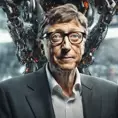 Alluring portrait of Bill Gates with a robot eye, High Definition, High Resolution, Intricate Details, Ultra Detailed, Cybernatic and Sci-Fi, Half Body, Biomechanical, Futuristic, Sci-Fi, Science Fiction, Matte Painting, Sharp Focus by Stefan Kostic