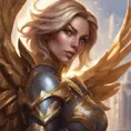 Matte portrait of Kayle from League of Legends with tattoos, 8k, Highly Detailed, Powerful, Alluring, Artstation, Magical, Digital Painting, Photo Realistic, Sharp Focus, Volumetric Lighting, Concept Art by Stanley Artgerm Lau, Alphonse Mucha, Greg Rutkowski