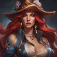 Matte portrait of Miss Fortune from League of Legends with tattoos, 8k, Highly Detailed, Powerful, Alluring, Artstation, Magical, Digital Painting, Photo Realistic, Sharp Focus, Volumetric Lighting, Concept Art by Stanley Artgerm Lau, Alphonse Mucha, Greg Rutkowski