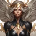 Alluring matte portrait of a beautiful Kayle wearing black leather, 8k, Highly Detailed, Intricate, Half Body, Realistic, Sharp Focus, Volumetric Lighting, Fantasy, Elegant by Stanley Artgerm Lau, Alphonse Mucha, WLOP