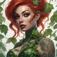 Closeup matte portrait of a tattooed Poison Ivy, symmetrical face, 8k, Highly Detailed, Intricate, Artstation, Matte Painting, Sharp Focus, Concept Art by Stanley Artgerm Lau, Greg Rutkowski