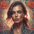 Colorful portrait of a tattooed Irina Shayk with a grey scale face, 4k, Highly Detailed, Hyper Detailed, Powerful, Artstation, Vintage Illustration, Digital Painting, Sharp Focus, Smooth, Concept Art by Stanley Artgerm Lau, Alphonse Mucha, Greg Rutkowski