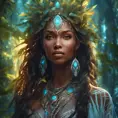 Closeup of a beautiful tribal queen in a magical forest, 4k, Highly Detailed, Masterpiece, Pretty Face, Digital Illustration, Cinematic Lighting, Realistic, Sharp Focus, Centered, Beautifully Lit, Bioluminescent by Stanley Artgerm Lau, Alphonse Mucha, Greg Rutkowski, Stefan Kostic