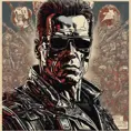 terminator for president, intricate soviet propaganda poster, Cyrillic text, Boris kriukov, vote for T800, sharp focus, text at bottom, Cyrillic, no blur, terminator t800, Dystopian, Highly Detailed, Hyper Detailed, Intricate Details, Ultra Detailed, Half Body, Post-Apocalyptic, Cyberpunk, Futuristic, Psychedelic, Retro-Futurism, Soviet Poster, Digital Painting, Poster, Propaganda Poster, Sharp Focus, Artgerm, Futurism by Beeple, Alex Grey, Alphonse Mucha