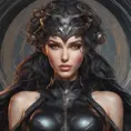 Alluring matte portrait of a beautiful Vex wearing black leather, 8k, Highly Detailed, Intricate, Half Body, Realistic, Sharp Focus, Volumetric Lighting, Fantasy, Elegant by Stanley Artgerm Lau, Alphonse Mucha, WLOP