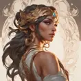 Alluring matte portrait of a beautiful Nidalee, 8k, Highly Detailed, Intricate, Half Body, Realistic, Sharp Focus, Volumetric Lighting, Fantasy, Elegant by Alphonse Mucha