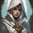 White hooded female assassin from Assassin's Creed, Highly Detailed, Vibrant Colors, Ink Art, Fantasy, Dark by Peter Mohrbacher