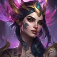 Matte portrait of Morgana from League of Legends with tattoos, 8k, Highly Detailed, Powerful, Alluring, Artstation, Magical, Digital Painting, Photo Realistic, Sharp Focus, Volumetric Lighting, Concept Art by Stanley Artgerm Lau, Alphonse Mucha, Greg Rutkowski