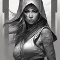 Grayscale matte portrait of a beautiful female ninja with tattoos, 4k, Highly Detailed, Powerful, Alluring, Artstation, Magical, Digital Painting, Photo Realistic, Sharp Focus, Volumetric Lighting, Concept Art by Stanley Artgerm Lau, Alphonse Mucha, Greg Rutkowski