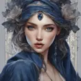 Alluring matte portrait of a beautiful A2 wearing dark blue, 8k, Highly Detailed, Intricate, Half Body, Realistic, Sharp Focus, Volumetric Lighting, Fantasy, Elegant by Stanley Artgerm Lau, Alphonse Mucha, WLOP, Stefan Kostic