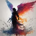 Silhouette of an Angel emerging from the fog of war, ink splash, Highly Detailed, Vibrant Colors, Ink Art, Fantasy, Dark by Stanley Artgerm Lau