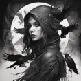 Raven, Highly Detailed, Intricate, Color Splash, Ink Art, Fantasy, Dark by Stanley Artgerm Lau