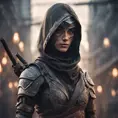 Alluring highly detailed matte portrait of beautiful female ninja wearing Assassin Creed armor in the style of Stefan Kostic, 8k, High Definition, Highly Detailed, Intricate, Half Body, Realistic, Sharp Focus, Fantasy, Elegant