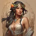 Alluring matte portrait of a beautiful Nidalee, 8k, Highly Detailed, Intricate, Half Body, Realistic, Sharp Focus, Volumetric Lighting, Fantasy, Elegant by Alphonse Mucha