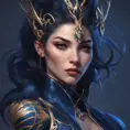 Alluring matte portrait of a beautiful Vayne in dark blue, 8k, Highly Detailed, Intricate, Half Body, Realistic, Sharp Focus, Volumetric Lighting, Fantasy, Elegant by Stanley Artgerm Lau, Alphonse Mucha, WLOP, Stefan Kostic