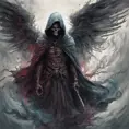 Hooded Angel of Death emerging from the fog of war, ink splash, Highly Detailed, Vibrant Colors, Ink Art, Fantasy, Dark by Stanley Artgerm Lau