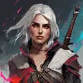 Ciri from The Witcher in Assassin's Creed style, Highly Detailed, Vibrant Colors, Ink Art, Fantasy, Dark by WLOP