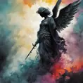 Silhouette of an Angel emerging from the fog of war, ink splash, Highly Detailed, Vibrant Colors, Ink Art, Fantasy, Dark by Stanley Artgerm Lau