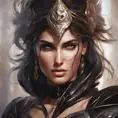 Alluring matte portrait of a beautiful Kassandra wearing black leather, 8k, Highly Detailed, Intricate, Half Body, Realistic, Sharp Focus, Volumetric Lighting, Fantasy, Elegant by Stanley Artgerm Lau, Alphonse Mucha, WLOP, Stefan Kostic