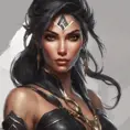 Alluring matte portrait of a beautiful Nidalee wearing black leather, 8k, Highly Detailed, Intricate, Half Body, Realistic, Sharp Focus, Volumetric Lighting, Fantasy, Elegant by Stanley Artgerm Lau, Alphonse Mucha, WLOP