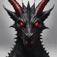 a black dragon with red eyes in 2d, 4k resolution, 8k, HDR, High Definition, High Resolution, Highly Detailed, Hyper Detailed, Ultra Detailed, Closeup of Face, Gothic and Fantasy, Gothic, Horns, Large Eyes, Soft Details, Strong Jaw, Digital Illustration