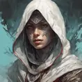 White hooded female assassin from Assassin's Creed, Highly Detailed, Vibrant Colors, Ink Art, Fantasy, Dark by Peter Mohrbacher