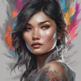 Gemma Chan, colorful painting on grey scale face, powerful, magic, thunders, dramatic lighting, intricate tattoos, wild, highly detailed, digital painting, artstation, concept art, smooth, sharp focus, illustration, art by artgerm and greg rutkowski and alphonse mucha, footage, 4k, Hyper Detailed