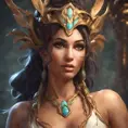 Alluring matte portrait of a beautiful Nidalee, 8k, Highly Detailed, Intricate, Half Body, Realistic, Sharp Focus, Volumetric Lighting, Fantasy, Elegant by Alphonse Mucha