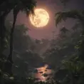 Moonrise over an epic jungle, Highly Detailed, Intricate, Cinematic Lighting, Unreal Engine, Radiant, Fantasy by Stanley Artgerm Lau