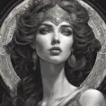 Alluring matte portrait of the beautiful goddess Selene in black, 8k, Highly Detailed, Intricate, Realistic, Sharp Focus, Volumetric Lighting, Fantasy, Elegant by Stanley Artgerm Lau, Alphonse Mucha, WLOP