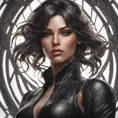 Alluring matte portrait of a beautiful Vex wearing black leather, 8k, Highly Detailed, Intricate, Half Body, Realistic, Sharp Focus, Volumetric Lighting, Fantasy, Elegant by Stanley Artgerm Lau, Alphonse Mucha, WLOP