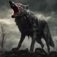 large evil wolf howling, red eyes, big teeth, 4k, 4k resolution, 8k, Eldritch, Foreboding, HD, High Definition, High Resolution, Highly Detailed, HQ, Digital Illustration, Matte Painting, Spring, Fantasy, Apocalyptic, Doom, Ominous, Terrifying, Threatening, Unnerving by Stefan Kostic