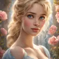 Cinderella, Atmospheric, High Definition, Highly Detailed, Hyper Detailed, Intricate Artwork, Intricate Details, Masterpiece, Ultra Detailed, Closeup of Face, Half Body, Beautiful, Gorgeous, Unimaginable Beauty, Blonde Hair, Large Eyes, Perfect Face, Pretty Face, Rosy Cheeks, Small Nose, Smiling, Matte Painting, Spring, Sunny Day, Sharp Focus, Centered, Beautifully Lit, Closeup Portrait, Portrait, Fantasy, Colorful, Vivid by Stefan Kostic