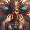 A visionary painting of a single alluring electronic mystical tribal goddess surrounded by feathers and gemstones, 8k, Highly Detailed, Intricate, Artstation, Matte Painting, Sharp Focus, Volumetric Lighting, Concept Art by Stanley Artgerm Lau, Greg Rutkowski