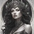 Alluring matte portrait of the beautiful goddess Selene in black, 8k, Highly Detailed, Intricate, Realistic, Sharp Focus, Volumetric Lighting, Fantasy, Elegant by Stanley Artgerm Lau, Alphonse Mucha, WLOP