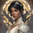 Cassandra cain in a wedding dress, riot entertainment, Realistic, Artgerm, Concept Art, Portrait by Alphonse Mucha, Greg Rutkowski