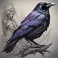 Raven, Highly Detailed, Intricate, Color Splash, Ink Art, Fantasy, Dark by Stanley Artgerm Lau