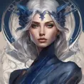 Alluring matte portrait of a beautiful A2 wearing dark blue, 8k, Highly Detailed, Intricate, Half Body, Realistic, Sharp Focus, Volumetric Lighting, Fantasy, Elegant by Stanley Artgerm Lau, Alphonse Mucha, WLOP, Stefan Kostic