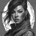 Grayscale matte portrait of a beautiful female ninja with tattoos, 4k, Highly Detailed, Powerful, Alluring, Artstation, Magical, Digital Painting, Photo Realistic, Sharp Focus, Volumetric Lighting, Concept Art by Stanley Artgerm Lau, Alphonse Mucha, Greg Rutkowski