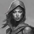 Grayscale matte portrait of a beautiful female ninja with tattoos, 4k, Highly Detailed, Powerful, Alluring, Artstation, Magical, Digital Painting, Photo Realistic, Sharp Focus, Volumetric Lighting, Concept Art by Stanley Artgerm Lau, Alphonse Mucha, Greg Rutkowski