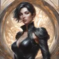 Alluring matte portrait of a beautiful Fiora wearing black leather, 8k, Highly Detailed, Intricate, Half Body, Realistic, Sharp Focus, Volumetric Lighting, Fantasy, Elegant by Stanley Artgerm Lau, Alphonse Mucha, WLOP, Stefan Kostic