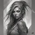 Grayscale matte portrait of a beautiful female ninja with tattoos, 4k, Highly Detailed, Powerful, Alluring, Artstation, Magical, Digital Painting, Photo Realistic, Sharp Focus, Volumetric Lighting, Concept Art by Stanley Artgerm Lau, Alphonse Mucha, Greg Rutkowski