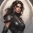 Alluring matte portrait of a beautiful Kassandra wearing black leather, 8k, Highly Detailed, Intricate, Half Body, Realistic, Sharp Focus, Volumetric Lighting, Fantasy, Elegant by Stanley Artgerm Lau, Alphonse Mucha, WLOP, Stefan Kostic