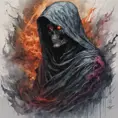 Hooded Angel of Death emerging from the fog of war, ink splash, Highly Detailed, Vibrant Colors, Ink Art, Fantasy, Dark by Stanley Artgerm Lau